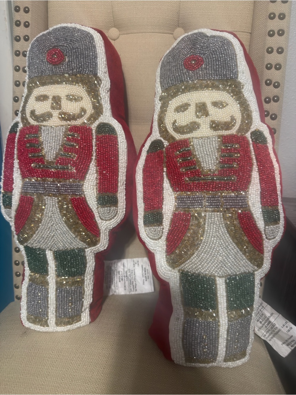 Holiday Nutcracker Beaded Throw Pillows - set of 2